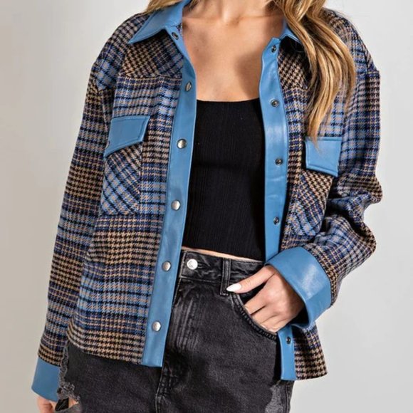 Last 1!  NWT Faux Leather Plaid Jacket - Picture 2 of 11